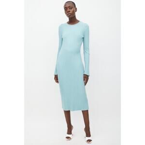SIMON MILLER Teal Light Blue Ribbed Long Sleeve Fitted Maxi Dress Size Medium